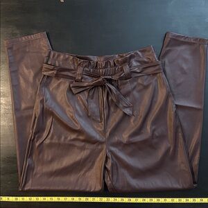 EUC VENUS Chocolate Brown Faux Leather Pants w/Tie Belt & Pockets/Straight Legs